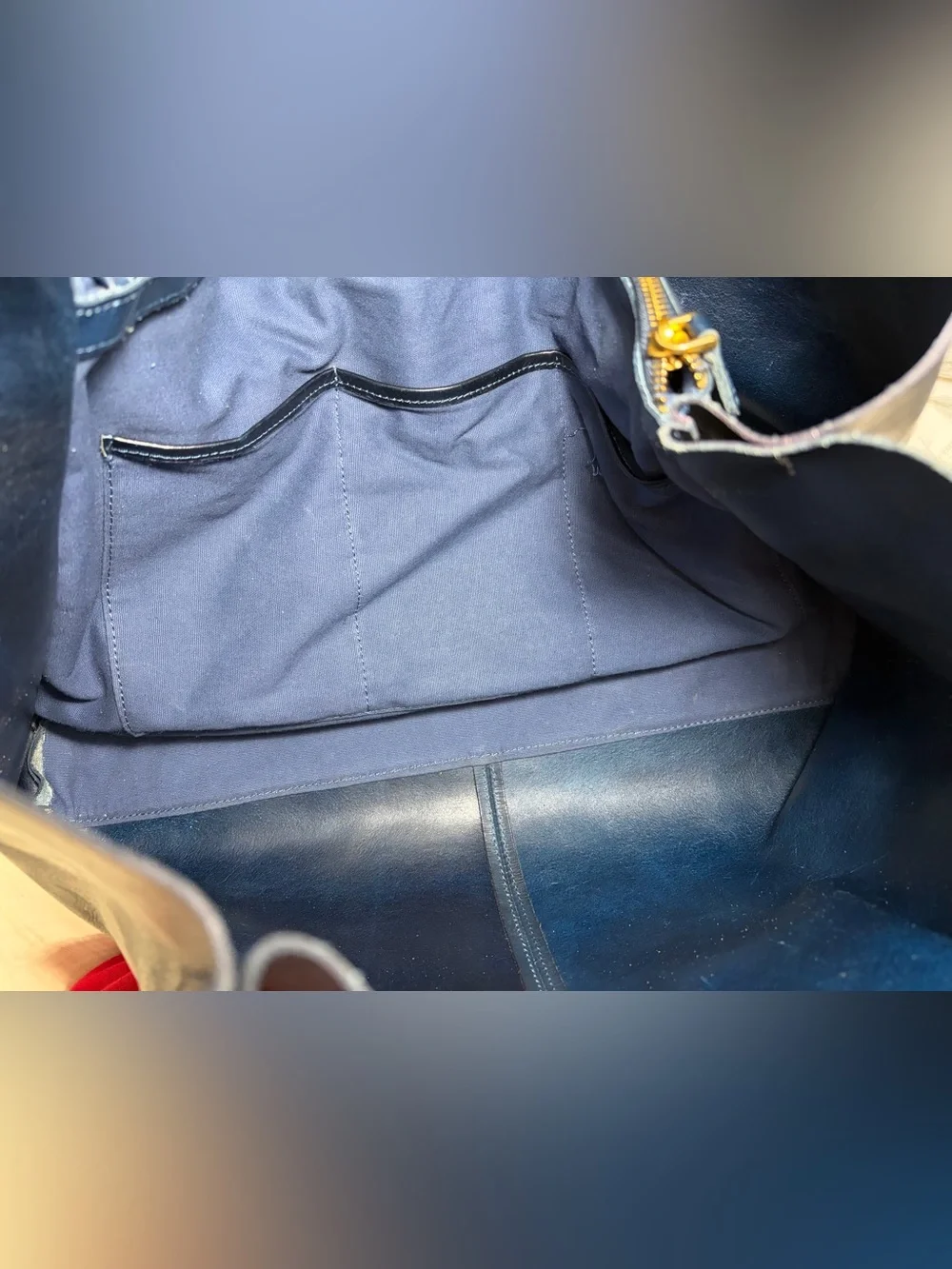 Old Trend Calla Leather Carryall Tote Navy Blue